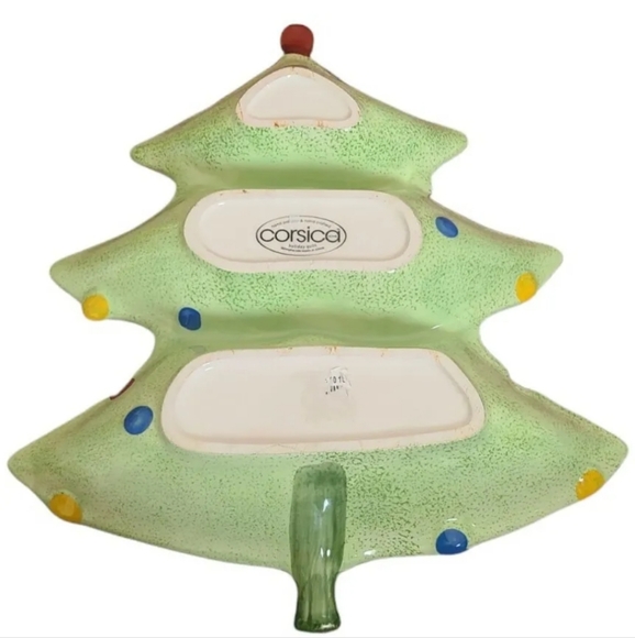 CORSICA Holiday Quilt Christmas Tree Shaped Divided Serving Tray Platter - Picture 2 of 3